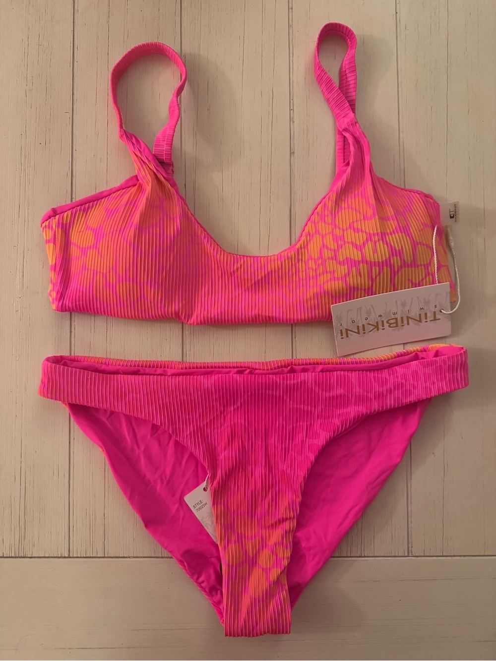 TiniBikini Hot Pink & Orange Ribbed Two-Piece Bikini Set